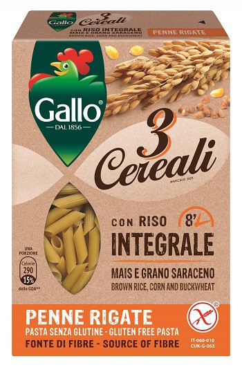 PASTA INTEGRALE 3 CEREALI RISO MAIS E GRANO SARACENO PENNE 250 G SCATOLA