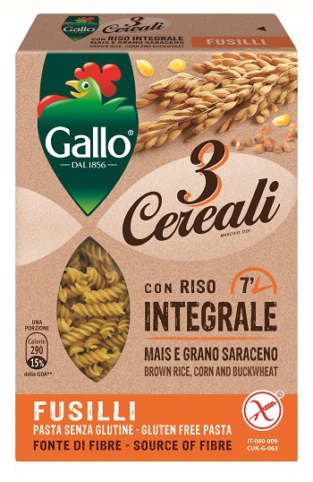 PASTA INTEGRALE 3 CEREALI RISO MAIS E GRANO SARACENO FUSILLI 250 G SCATOLA