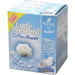 LADY PRESTERIL COTTON POWER POCKET ASSORBENTI GIORNO ALI RIPEGATI PROMO 10 PEZZI