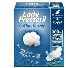 LADY PRESTERIL COTTON POWER ASSORBENTI NOTTE POCKET CON ALI RIPIEGATI PROMO 10 PEZZI