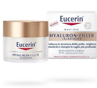 EUCERIN HYALURON-FILLER + ELASTICITY Crema Giorno Rafforza la struttura della pelle migliorandone l'elasticità e riempiendo le rughe profonde dall'interno. La formula unica ed innovativa regala moltep