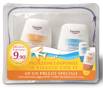 Eucerin Sun Pocket Travel Kit Formato Pochette contenente: • Sun Lotion SPF30:75 ml • Sun After Sun: 75 ml Cod. 41923-00214-0
