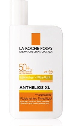 LA ROCHE-POSAY LABORATOIRE DERMATOLOGIQUE ANTHELIOS XL SPF 50+ FLUIDO COLORATO ULTRA-LEGGERO PROTEZIONE MOLTO ALTA. ULTRA UVA (PPD 34). Resistente all’acqua. Senza profumo. Senza parabeni. Per pelle s
