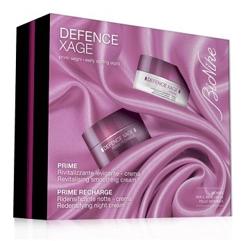 BioNike DEFENCE XAGE Prime Nickel tested. Senza conservanti, glutine e profumo. Formato Cofanetto natalizio contenente: • Defence Xage Prime - Crema rivitalizzante levigante: 50 ml • Defence Xage Prim
