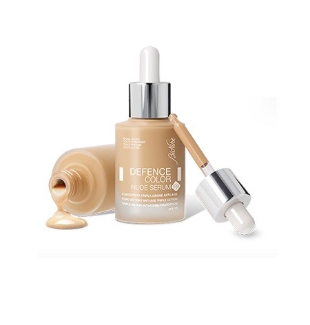 Bionike DEFENCE COLOR NUDE SERUM Fondotinta liquido antiage SPF15 Dalla texture impalpabile. Leviga, uniforma ed illumina l’incarnato, donando copertura senza peso. Con l’esclusiva formula R3, capace 