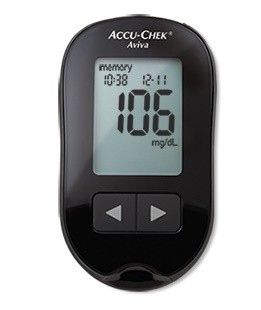 A CCU- C HEK Aviva Misuratore per il test della glicemia Facile da maneggiare grazie all’impugnatura in gomma anti-scivolo. Ampio display di facile lettura. Codifica automatica. Fornito di data e ora 