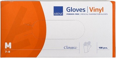 ABENA CLASSIC Guanto in vinile Descrizione Guanti in vinile, senza polvere. Non sterili. Trasparenti. Superficie soft con polsino arrotolato. Plastificante: DINP. Approvato per la manipolazione di ali
