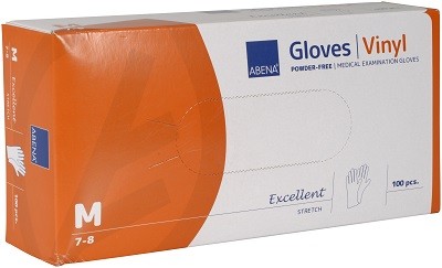 ABENA EXCELLENT Guanto in vinile elasticizzato senza polvere Descrizione Guanti in vinile elasticizzato senza polvere. Colore naturale. Superficie liscia con polsino arrotolato. Esente da lattice. Non