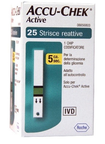 ACCU-CHEK Active 1 CHIP CODIFICATORE Per la determinazione della glicemia Adatto all'autocontrollo Solo per Accu-Chek Active Dispositivo medico CE. Striscia reattiva plasma calibrata per la determinaz