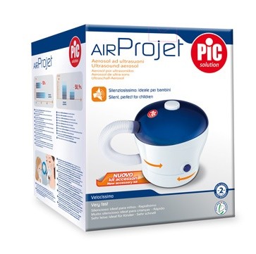 AIR Projet Aerosol ad ultrasuoni Apparecchio per aerosolterapia che nebulizza i più comuni farmaci in modo silenzioso e veloce, impiega infatti meno tempo di un aerosol a pistone per nebulizzare la st