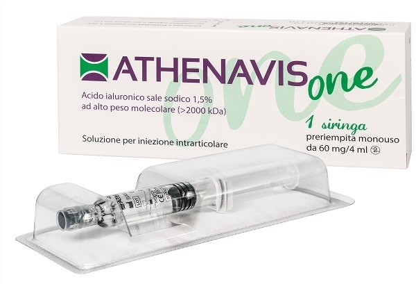 ATHENAVIS ONE Descrizione Athenavis one è una soluzione sterile, apirogena, viscoelastica prodotta con acido ialuronico sale sodico, ottenuto per fermentazione batterica da una frazione ad alto peso m
